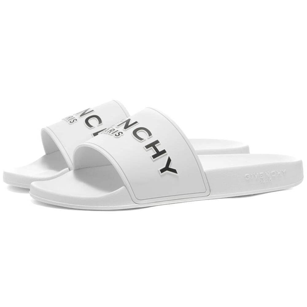 Givenchy Mens Pool Flat White Black Logo Rubber Beach Sandal Slide Slip On 45 12 - Picture 5 of 16